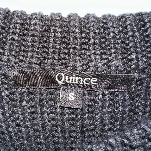 Quince Fisherman Sweater Women's Small Black Organic Cotton Crew Neck Bulky Knit - Picture 5 of 7